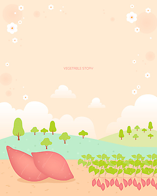 나무 구름 백그라운드 일러스트 하늘 산 사람없음 농작물 유기농 고구마 고구마밭 코랄 고구마꽃 국내일러스트 AI파일 자연요소 식물 웰빙 꽃 컬러 밭 농업 뿌리채소 파일형식 벡터