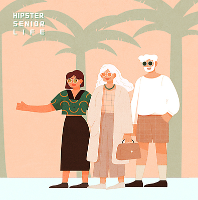 전신 여자 할아버지 노년 남자 할머니 일러스트 가족 휴식 손녀 열대 가족여행 함께함 서기 들기 성인 세명 여름 여름휴가 바캉스 실버라이프 선글라스 야자수 핸드백 주머니손 힙스터 국내일러스트 AI파일 나무 라이프스타일 계절 패션 안경 여행 컨셉 가방 관계 모션 휴가 사람 손주 파일형식 벡터 여름_계절