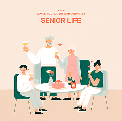 전신 여자 기념일 할아버지 노년 남자 꽃 할머니 의자 일러스트 가족 함께함 서기 들기 앉기 여러명 성인 타이포그라피 실버라이프 파티 케이크 꽃병 노부부 식사 하트 샴페인 즐거움 샴페인잔 샴페인병 연분홍색 원형탁자 기념식 국내일러스트 AI파일 모양 식물 문자 라이프스타일 부부 감정 분홍색 가구 다수 컨셉 술잔 관계 모션 탁자 술병 디저트 기념 주류 사람 이벤트 파일형식 벡터