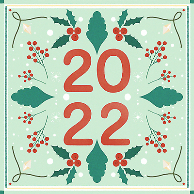 PSD 잎 크리스마스 일러스트 새해 프레임 타이포그라피 사람없음 연두색 종 눈 보석 해피뉴이어 호랑가시나무열매 2022년 임인년 국내일러스트 자연요소 식물 문자 기념일 열매 날씨 초록색 새해인사 광석 연도 파일형식