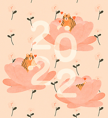 PSD 꽃 일러스트 새해 연꽃 세마리 타이포그라피 사람없음 봄 하트 호랑이띠 호랑이 연하장 호랑이캐릭터 해피뉴이어 살구색 2022년 임인년 국내일러스트 모양 식물 문자 계절 컬러 동물캐릭터 포유류 카드_감사 3 새해인사 십이지신 연도 파일형식