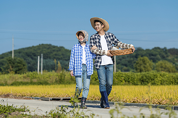 포토 JPG 주간 전신 부부 응시 여자 남자 논 미소 들기 20대 성인 야외 두명 앞모습 소쿠리 걷기 팔짱 농사 한국인 가을 농촌 농부 밀짚모자 귀농 전원생활 논길 새참 성인만 국내포토 여주시 자연요소 직업 모자_잡화 커플 시선 계절 길 뷰포인트 농업 모션 표정 사람 동양인 청년 생활 바구니 시골 경기도 파일형식