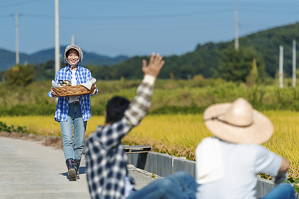 포토 JPG 주간 전신 부부 여자 노년 남자 논 들기 상반신 20대 성인 야외 앞모습 뒷모습 세명 손들기 소쿠리 걷기 농사 한국인 가을 농촌 농부 소프트포커스 밀짚모자 귀농 70대 전원생활 논길 새참 국내포토 여주시 자연요소 직업 모자_잡화 커플 계절 길 뷰포인트 농업 모션 촬영기법 사람 동양인 청년 생활 바구니 시골 경기도 파일형식
