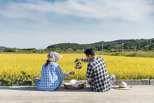 포토 JPG 주간 전신 부부 여자 남자 논 들기 앉기 20대 성인 야외 두명 뒷모습 소쿠리 농사 한국인 가을 농촌 붓기 농부 밀짚모자 귀농 막걸리 전원생활 새참 양은주전자 성인만 막걸리잔 국내포토 여주시 자연요소 직업 모자_잡화 커플 계절 뷰포인트 농업 술잔 모션 주전자 주류 사람 동양인 청년 생활 바구니 시골 경기도 파일형식