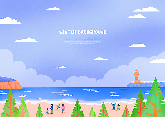 전신 PSD 나무 구름 여자 남자 어린이 겨울 일러스트 가족 하늘 등대 서기 소녀 소년 여러명 성인 해변 파란색 달리기 손잡기 만세 계절백그라운드 겨울풍경 겨울배경 국내일러스트 자연요소 식물 계절 바다 컬러 다수 백그라운드 관계 모션 사람 풍경 파일형식