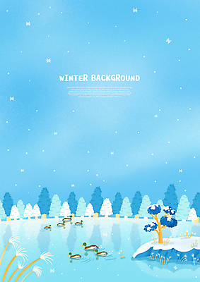 PSD 나무 호수 하늘색 겨울 여러마리 일러스트 하늘 갈대 사람없음 반사 고요 눈 계절백그라운드 청둥오리 눈내림 겨울풍경 겨울배경 국내일러스트 자연요소 식물 계절 다수 백그라운드 날씨 오리 눈_날씨 풍경 파란색 파일형식