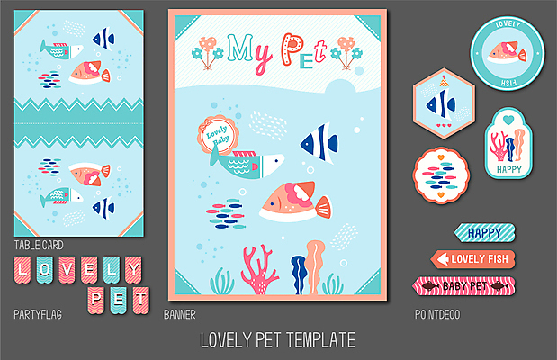 하늘색 스티커 여러마리 일러스트 어류 사람없음 세트 귀여움 수중 해초 산호 열대어 하트풍선 가랜드 국내일러스트 AI파일 카드프레임 다수 컨셉 프레임 파란색 수중동물 하트 해조류 자포동물 파티용품 풍선 파일형식 벡터