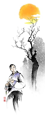 PSD 나무 구름 명절 남자 일러스트 캘리그라피 붓터치 새해 산 한명 미소 들기 상반신 성인 설날 보름달 한복 동양화 번짐 낙관 접부채 성인남자한명만 국내일러스트 자연요소 식물 1 한국전통 전통 기념일 모션 표정 미술 사람 달 전통의상 전통부채 남자한명만 성인남자만 파일형식 효과