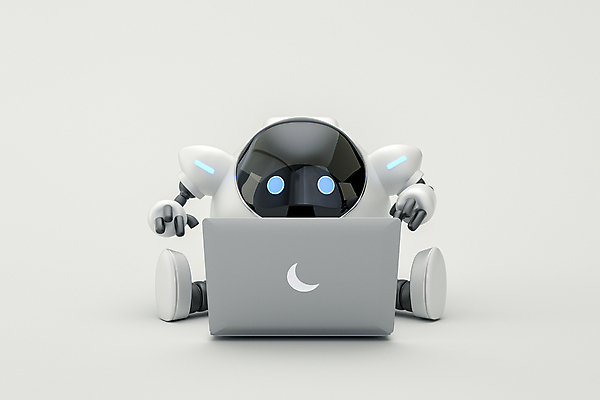 PSD 편집 편집이미지 3D캐릭터 정보기술 앉기 사람없음 노트북 3D 흰색 타이핑 로봇 디지털합성 편집소스 채팅봇 AI_인공지능 편집3D 캐릭터 컬러 모션 기술 전자제품 파일형식