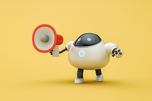 PSD 편집 편집이미지 3D캐릭터 정보기술 들기 사람없음 노란색 3D 확성기 외침 알림 로봇 디지털합성 편집소스 채팅봇 AI_인공지능 편집3D 캐릭터 컬러 모션 기술 소리 파일형식