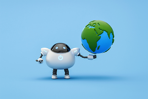 PSD 편집 편집이미지 지구 3D캐릭터 정보기술 들기 사람없음 파란색 지구본 3D 로봇 디지털합성 편집소스 채팅봇 AI_인공지능 편집3D 캐릭터 컬러 모션 기술 파일형식