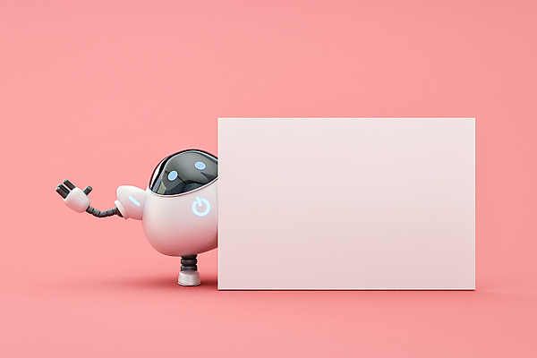 PSD 편집 편집이미지 배너 분홍색 사각프레임 3D캐릭터 정보기술 사람없음 3D 로봇 디지털합성 손인사 편집소스 채팅봇 나오기 AI_인공지능 편집3D 캐릭터 컬러 모션 프레임 기술 사각형 인사 파일형식