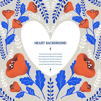 PSD 꽃 잎 일러스트 사랑 사람없음 빨간색 파란색 회색 하트 하트백그라운드 감성 잎줄기 하트프레임 국내일러스트 카드프레임 모양 식물 감정 줄기 컬러 백그라운드 컨셉 프레임 파일형식
