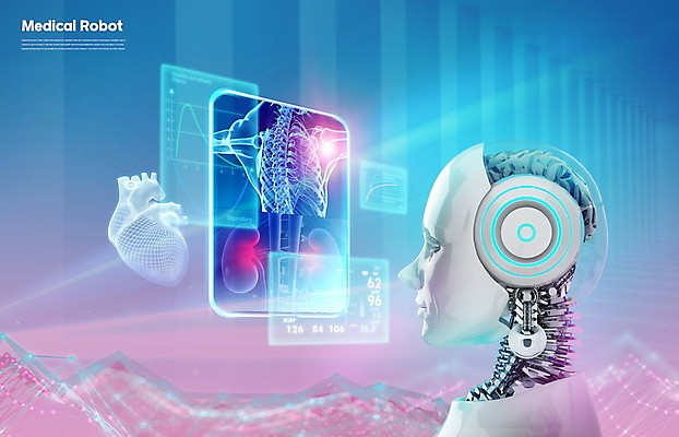 PSD 편집이미지 분홍색 의학 뼈 엑스레이 사람없음 파란색 스크린 진료 심장 홀로그램 휴머노이드 의료로봇 이미지편집 컬러 장기_의학 로봇 파일형식