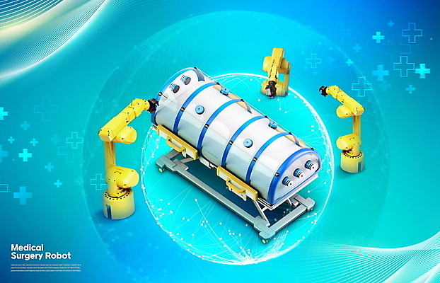 PSD 편집이미지 의학 의료기기 사람없음 파란색 로봇팔 의료기계 이동장치 인큐베이터 의료로봇 이미지편집 컬러 장비 로봇 파일형식