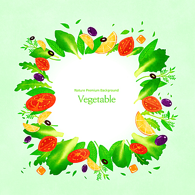 PSD 토마토 채소 오렌지 일러스트 방울토마토 포도 사각프레임 사람없음 연두색 샐러드 풀잎 올리브 프레임일러스트 국내일러스트 열매 음식 잎 과일 프레임 초록색 사각형 풀_식물 파일형식