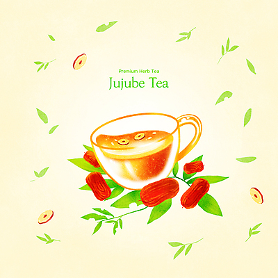 PSD 잎 일러스트 사람없음 연두색 주황색 차 찻잔 대추 대추차 국내일러스트 식물 음료 컬러 잔 초록색 차_음료 파일형식