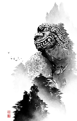 PSD 나무 일러스트 캘리그라피 조류 붓터치 산 사람없음 먹 동양화 석상 번짐 낙관 해태 해태상 국내일러스트 식물 동물 서예 미술 석조물 파일형식 효과