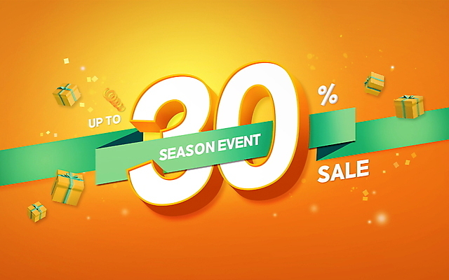 PSD 편집이미지 이벤트 타이포그라피 사람없음 선물상자 반짝임 세일 주황색 30% 시즌오프 프로모션 이미지편집 문자 컬러 모션 선물 상자 퍼센트 파일형식