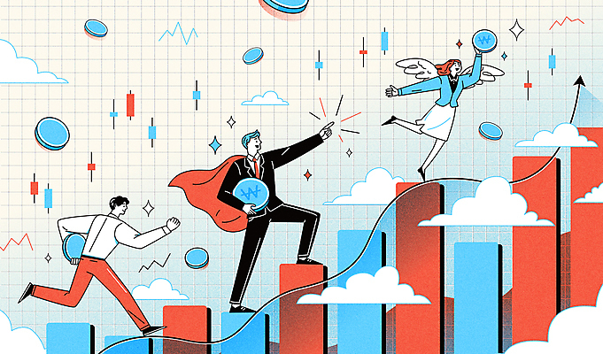 전신 구름 여자 남자 화살표 하늘색 돈 날개 일러스트 성공 그래프 서기 들기 성인 빨간색 세명 달리기 동전 비행 가리킴 비즈니스맨 비즈니스우먼 주식 망토 재테크 수익 주가상승 주식투자 주식표 성인만 주린이 국내일러스트 AI파일 자연요소 컬러 컨셉 비즈니스 모션 사람 손짓 금융 경제 파란색 직장인 재산 투자 상승 신조어 파일형식 벡터