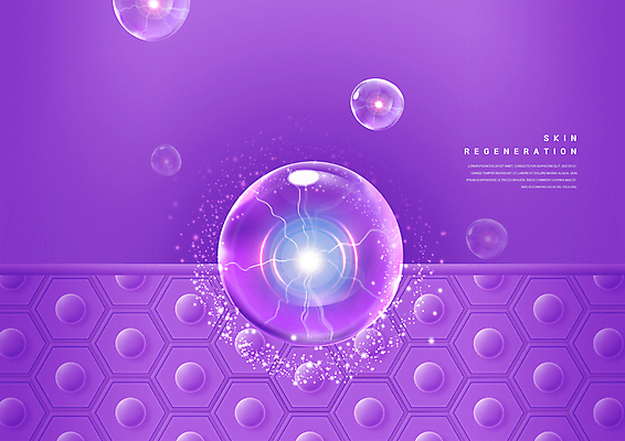 PSD 편집이미지 세포 사람없음 뷰티 보라색 물방울 피부 피부관리 스킨케어 회복 피부층 이미지편집 컬러 컨셉 신체부위 파일형식