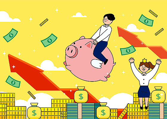 전신 구름 여자 남자 화살표 지폐 돈 일러스트 그래프 왕관 앉기 정장 성인 두명 노란색 동전 만세 돼지저금통 비행 비즈니스맨 비즈니스우먼 돈자루 주식 재테크 동전탑 주가상승 주식투자 성인만 국내일러스트 AI파일 자연요소 옷 컬러 비즈니스 모션 사람 금융 쌓기 저금통 직장인 재산 투자 상승 파일형식 벡터