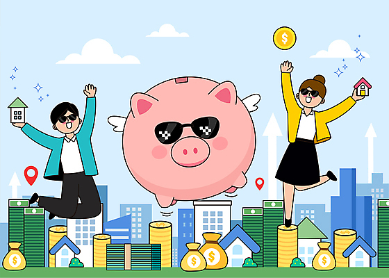 전신 여자 남자 화살표 하늘색 지폐 돈 날개 일러스트 부동산 주택 서기 들기 빌딩 성인 두명 선글라스 점프 동전 만세 돼지저금통 비행 비즈니스맨 비즈니스우먼 돈자루 다리들기 부동산재테크 부동산투자 집값상승 성인만 국내일러스트 AI파일 안경 비즈니스 모션 사람 건물 파란색 저금통 직장인 재산 재테크 투자 상승 집값 파일형식 벡터