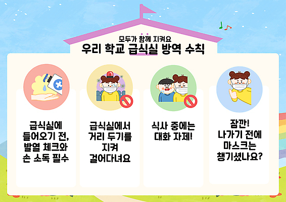 손 여자 교육 남자 포스터 어린이 일러스트 학교 대화 마스크 소녀 소년 여러명 상반신 신체부위 식사 금지 최고 체온계 사회이슈 점심 급식소 마스크착용 방역 비상등 에듀 에듀케이션 재채기 체온측정 매뉴얼 어린이만 스쿨팩 코로나바이러스 손소독제 사회적거리두기 감염예방 손소독 방역지침 델타변이바이러스 국내일러스트 AI파일 캠페인 다수 컨셉 말하기 사람 바이러스 온도계 측정 예방 감염 급식 소독 소독제 파일형식 벡터