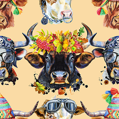 JPG 해외이미지 디자인 백그라운드 패턴 일러스트 고글 두건 미술 사람없음 화관 황소 코뚜레 해외일러스트 꽃 무늬 문화예술 고리 소 파일형식 이미지허브