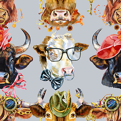 포토 JPG 해외이미지 디자인 리본 안경 백그라운드 패턴 여러마리 일러스트 고글 미술 사람없음 소 황소 코뚜레 스팀펑크 해외일러스트 잡화 다수 무늬 포유류 문화예술 고리 파일형식 이미지허브