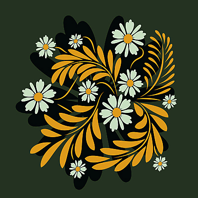 JPG EPS 해외이미지 디자인 꽃 잎 일러스트 미술 사람없음 노란색 화려 민화 해외일러스트 식물 컬러 컨셉 문화예술 그림 파일형식 벡터 이미지허브