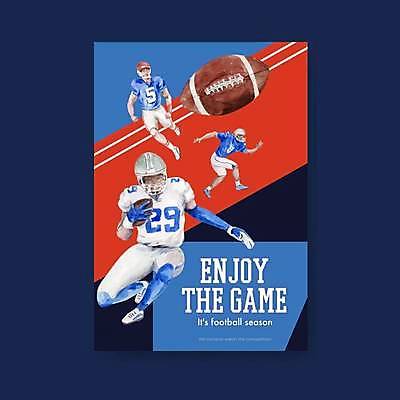 EPS 해외이미지 백인 직업 남자 포스터 스포츠 일러스트 공 수채화 축구선수 기술 럭비 힘 경쟁 잡기 사발 보호 헬멧 마케팅 챔피언 플레이어 해외일러스트 서양인 컨셉 모션 운동선수 사람 구기 축구 사기그릇 보호장비 파일형식 벡터 이미지허브