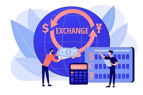 EPS 해외이미지 전신 남자 돈 일러스트 들기 성인 두명 파란색 거래 계산기 가리킴 환전 성인남자만 코랄 해외일러스트 컬러 모션 문구용품 사람 손짓 금융 장비 재산 남자만 성인만 파일형식 벡터 이미지허브