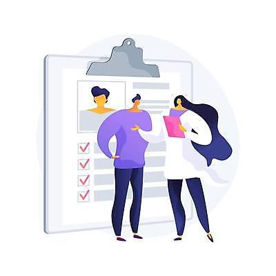 EPS 해외이미지 전신 여자 남자 허리손 일러스트 들기 손짓 상반신 성인 세명 의사 상담 서류판 성인만 건강보험 해외일러스트 포즈 모션 사람 사무용품 의료진 보험 파일형식 벡터 이미지허브