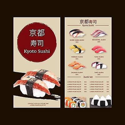 EPS 해외이미지 디자인 일러스트 사람없음 메뉴 메뉴판 교토 롤스시 베이지색 오니기리 해외일러스트 컬러 일본 초밥 일본음식 파일형식 벡터 이미지허브