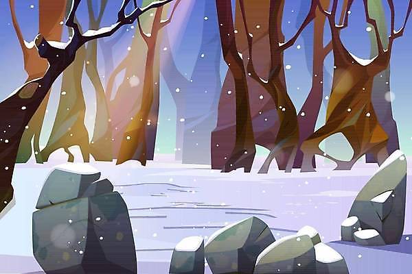 EPS 해외이미지 나무 백그라운드 겨울 일러스트 사람없음 눈내림 눈덮임 해외일러스트 식물 계절 컨셉 눈_날씨 파일형식 벡터 이미지허브