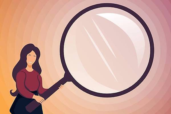 EPS 해외이미지 여자 백그라운드 일러스트 돋보기 프레임 한명 들기 상반신 성인 성인여자한명만 카피스페이스 해외일러스트 1 모션 사람 공백 여자한명만 성인여자만 파일형식 벡터 이미지허브