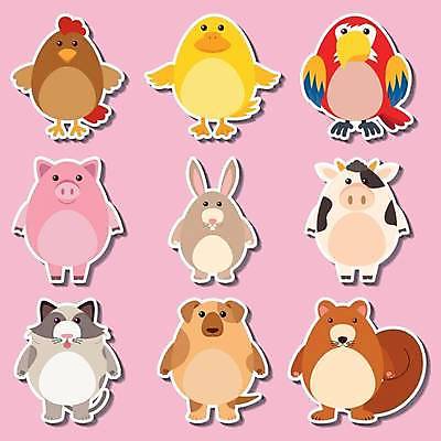 EPS 해외이미지 동물 동물캐릭터 스티커 여러마리 일러스트 오리 사람없음 세트 토끼 닭 돼지 강아지 젖소 앵무새 너구리 비버 해외일러스트 일러캐릭터 캐릭터 다수 포유류 조류 반려동물 소 개 파일형식 벡터 이미지허브