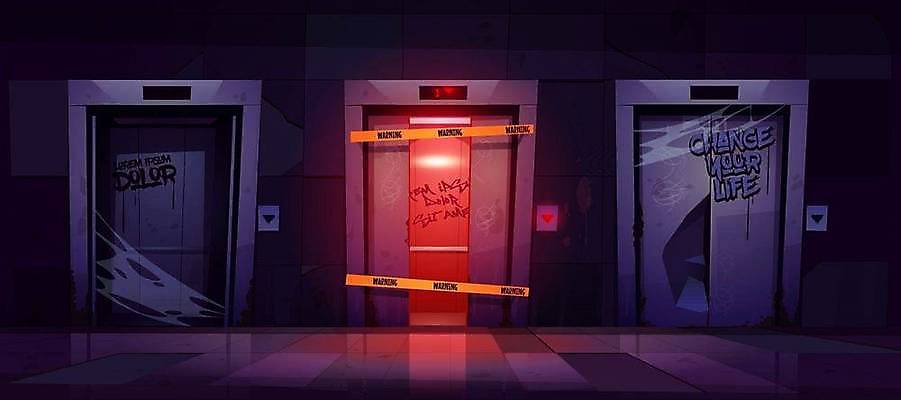 EPS 해외이미지 일러스트 출입구 경고 사람없음 내부 건물 문 줄무늬 손상 할로윈 화물 긴급 홀 복도 센터 실패 수리 닫기 그래피티 만화 엘리베이터 사건 버리기 사인 폐허 대문 테이프 리프트 장면 공지사항 깨짐 방치 오싹 해외일러스트 건축물 컨셉 무늬 모션 문구용품 공간 운송업 좌절 낙서 그림 파일형식 벡터 이미지허브