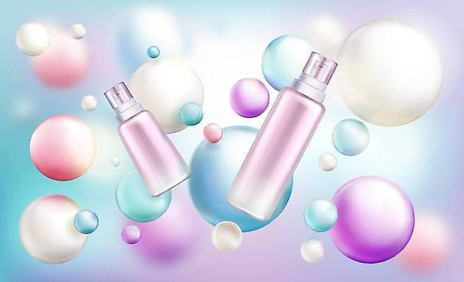 EPS 해외이미지 일러스트 사람없음 컬러풀 뷰티 화장품 원형 구슬 진주 스킨케어 미스트 해외일러스트 도형 컬러 보석 파일형식 벡터 이미지허브