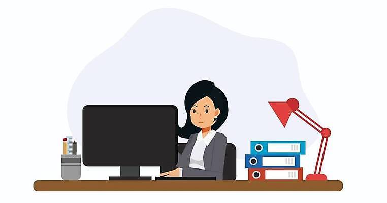 EPS 해외이미지 여자 일러스트 한명 정장 상반신 성인 컴퓨터 모니터 스탠드 업무 비즈니스우먼 비즈니스캐릭터 연필꽂이 서류파일 성인여자한명만 해외일러스트 일러캐릭터 캐릭터 1 옷 비즈니스 문구용품 조명 사람 전자제품 사무용품 작업 직장인 여자한명만 성인여자만 파일형식 벡터 이미지허브