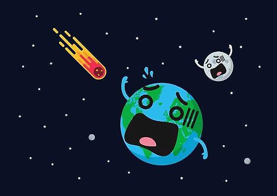 EPS 해외이미지 지구 일러스트 사람없음 우주 놀람 달 위험 무서움 충격 운석 혜성 해외일러스트 자연요소 감정 별 컨셉 표정 파일형식 벡터 이미지허브