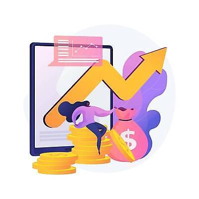 EPS 해외이미지 전신 여자 화살표 일러스트 비즈니스 그래프 한명 앉기 성인 태블릿 동전 돈자루 상승 성인여자한명만 해외일러스트 1 컨셉 돈 모션 사람 전자제품 스마트기기 여자한명만 성인여자만 파일형식 벡터 이미지허브