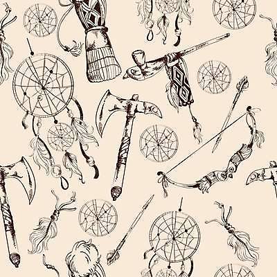 EPS 해외이미지 디자인 패턴 일러스트 지팡이 화살 사람없음 스케치 심볼 깃털 활 도끼 인디언장식 드림캐쳐 해외일러스트 무늬 미술 장식 파일형식 벡터 이미지허브