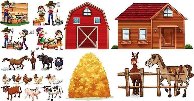 EPS 해외이미지 클립아트 동물 직업 길 야생동물 백그라운드 일러스트 포유류 자연 생물 주택 미술 사람 그래픽 치킨 가축 흰색 시골 양 돼지 건초더미 농부 자르기 그림 클립 조랑말 리빙 외양간 고립 이국적 해외일러스트 컬러 모션 문화예술 건물 말_동물 건초 생태계 닭고기요리 파일형식 벡터 더미 이미지허브