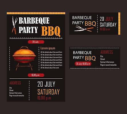 EPS 해외이미지 일러스트 사람없음 검은색 나이프 바비큐 메뉴 메뉴판 고기포크 바베큐그릴 해외일러스트 식기 음식 컬러 포크 칼 그릴 파일형식 벡터 이미지허브