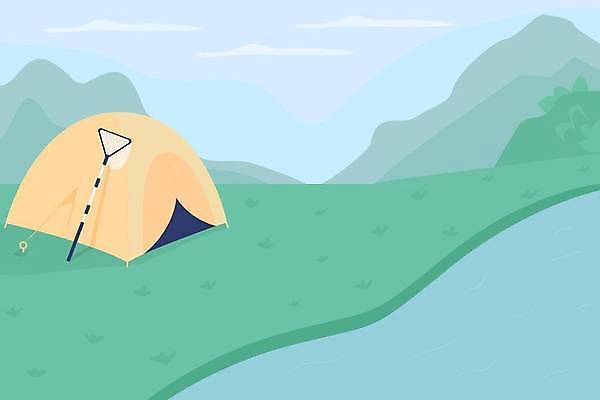 EPS 해외이미지 여행 일러스트 자연 텐트 사람없음 야외 강가 캠핑장 해외일러스트 캠핑도구 강 캠핑 생태계 파일형식 벡터 이미지허브