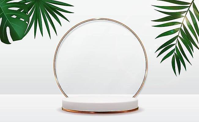 EPS 해외이미지 일러스트 사람없음 3D 흰색 원형 단상 열대잎 해외일러스트 도형 컬러 잎 디지털합성 파일형식 벡터 이미지허브