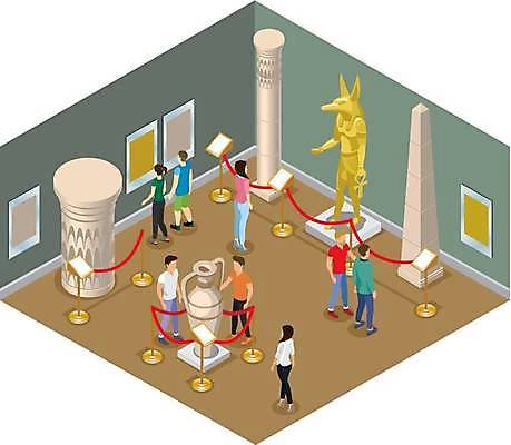 EPS 해외이미지 전신 응시 여자 남자 액자 일러스트 고대문명 이집트 서기 여러명 성인 일상 동상 걷기 전시 공간 기둥 항아리 박물관 석상 아이소메트릭 안전차단막 이집트석상 성인만 해외일러스트 시선 건축 다수 모션 아프리카 사람 라이프 조형물 도자기 기념물 파일형식 벡터 이미지허브