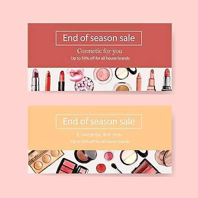 EPS 해외이미지 영어 분홍색 일러스트 타이포그라피 사람없음 쇼핑 화장 노란색 립스틱 상품권 아이섀도 섀도우브러쉬 섀도우팔레트 팩트 시즌오프 해외일러스트 문자 컬러 뷰티 세일 화장품 메이크업브러쉬 파일형식 벡터 이미지허브